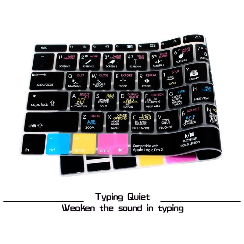 HRH Logic Pro X Hotkey Silicone Keyboard Cover Skin for MacBook Pro 13" A1708 A1988 No Touch Bar 2018 2017 2016 Release and for MacBook 12" A1534 (2015)&A1931(2018) USA Layout Protective Skin - Image 2